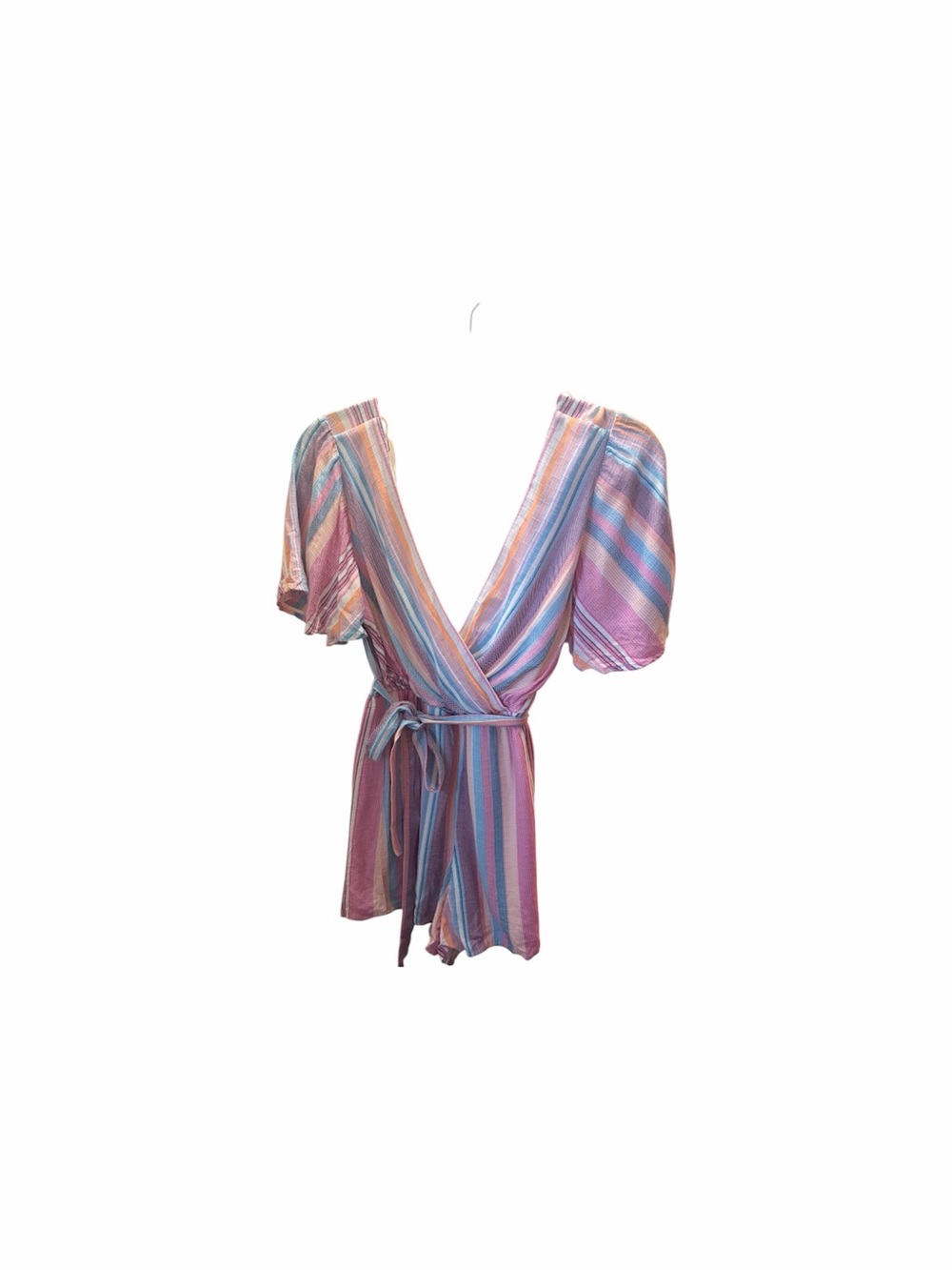 Blue Rain Pastel Multi-Striped Wrap Romper Multicolor